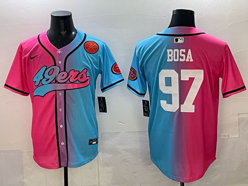 Men 2025 San Francisco 49ers #97 Bosa Pink Blue Nike Limited NFL Jersey 09